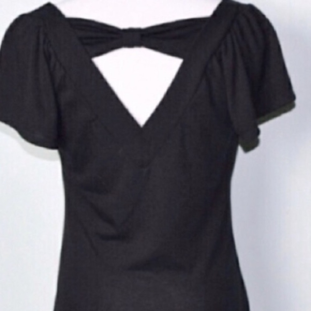 Boho Top BLU HEAVEN Cutout Back Short Flutter Sleeve Black Knit Size Medium